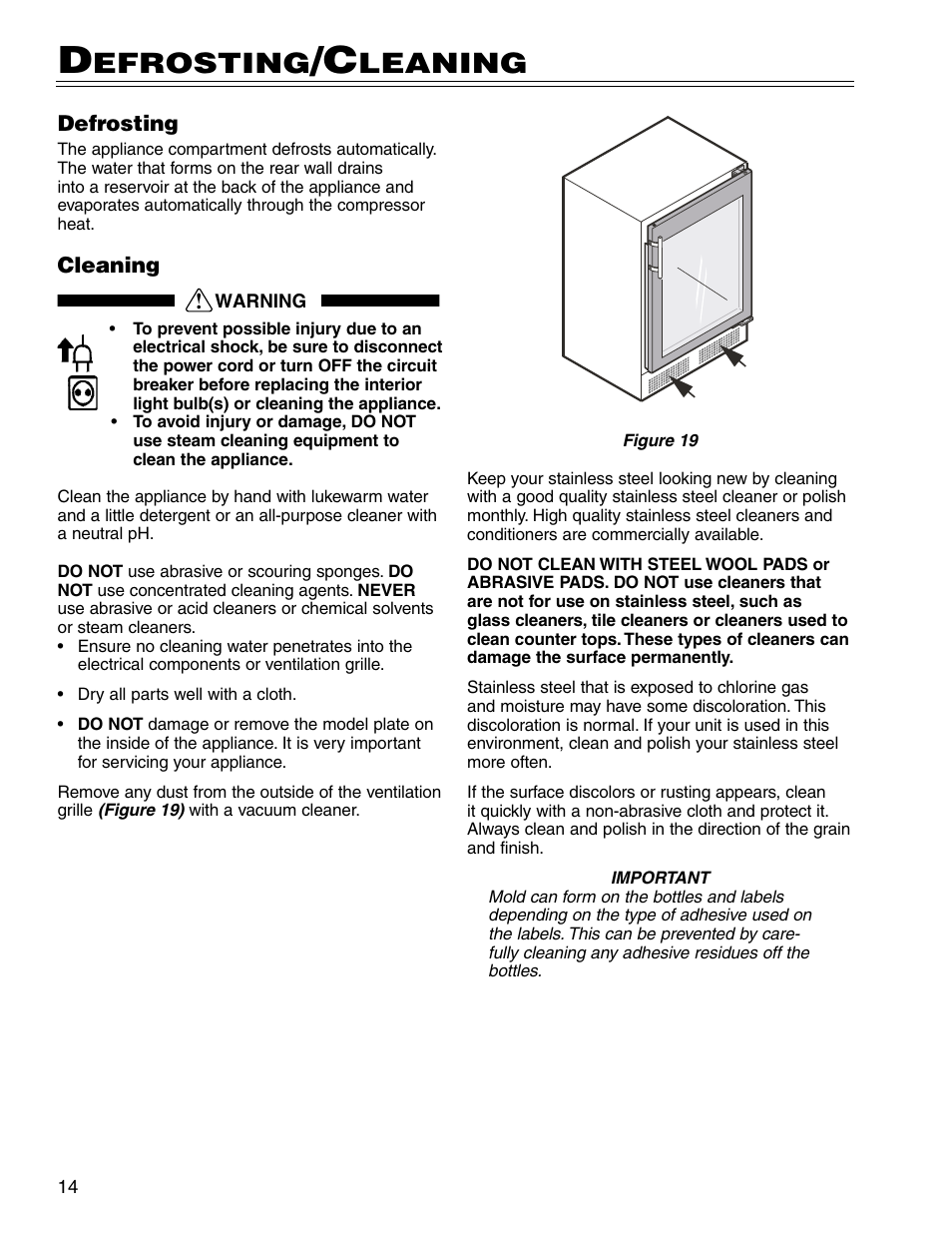 Efrosting, Leaning | Liebherr WS 40 User Manual | Page 14 / 17