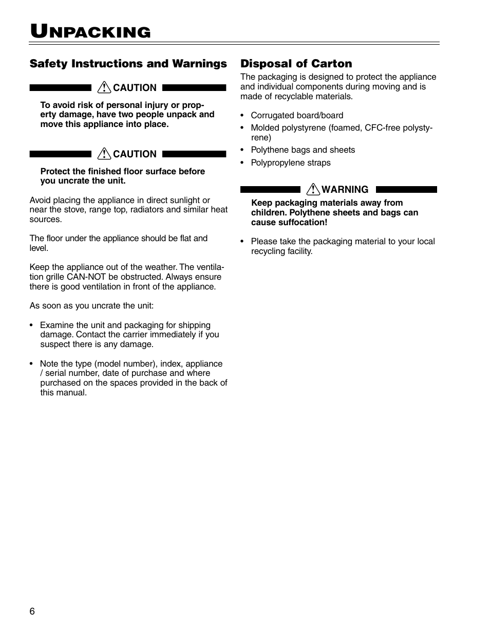 Npacking | Liebherr WS 40 User Manual | Page 6 / 17