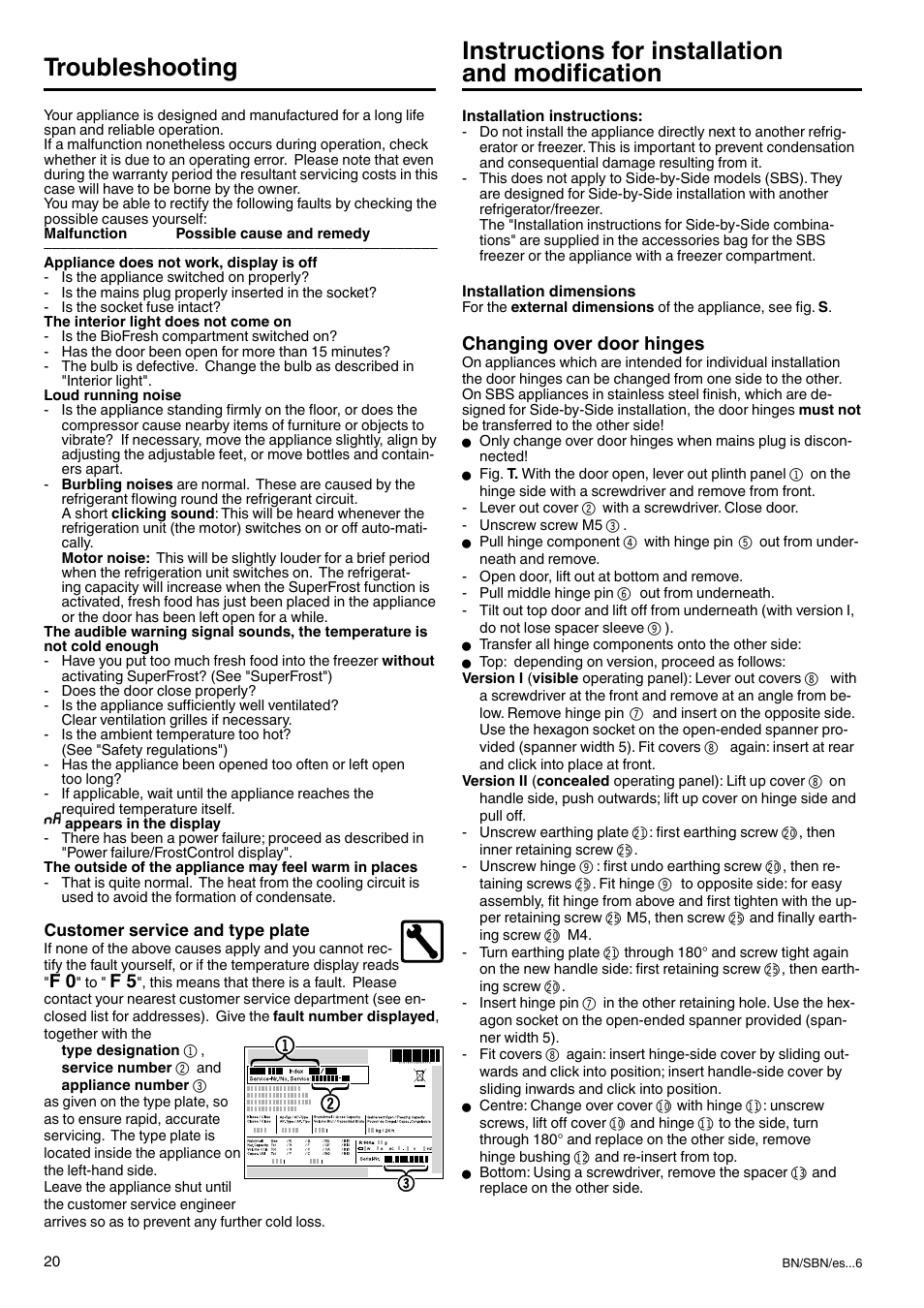 Instructions for installation and modification, Troubleshooting | Liebherr 7082 344-01 User Manual | Page 10 / 11