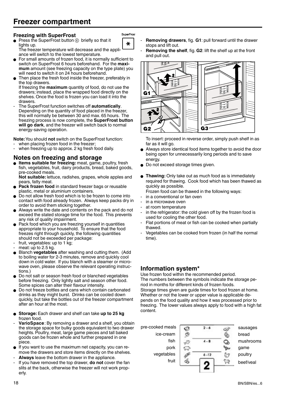 Freezer compartment, Information system | Liebherr 7082 344-01 User Manual | Page 8 / 11