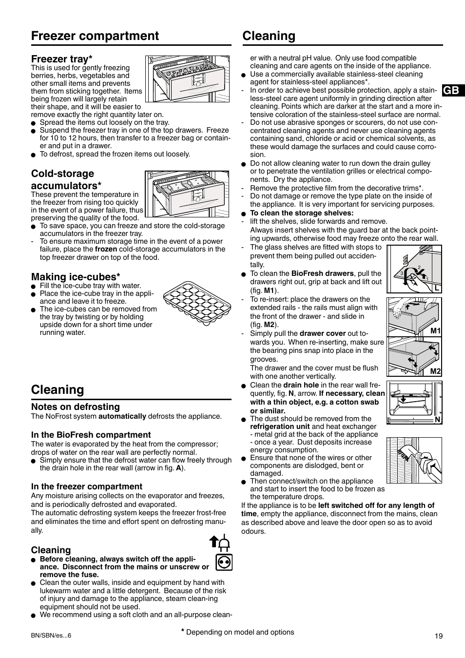 Cleaning freezer compartment, Cleaning, Freezer tray | Cold-storage accumulators, Making ice-cubes | Liebherr 7082 344-01 User Manual | Page 9 / 11
