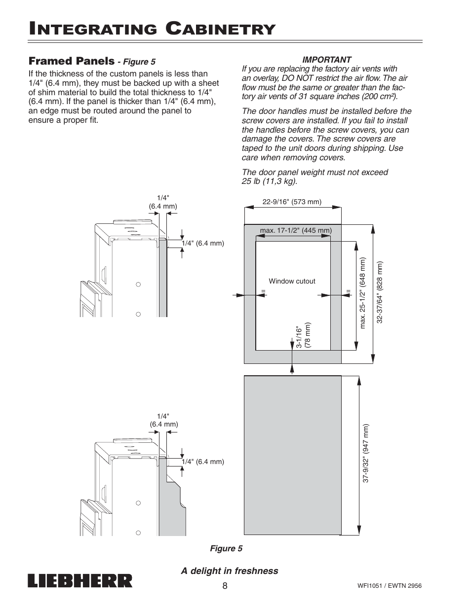 Ntegrating, Abinetry, Framed panels | Liebherr EWTN User Manual | Page 10 / 35