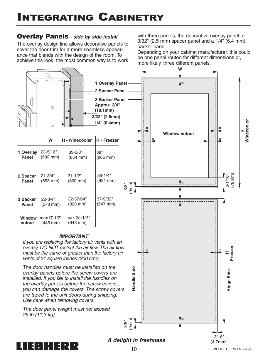 Ntegrating, Abinetry, Overlay panels | Liebherr EWTN User Manual | Page 12 / 35