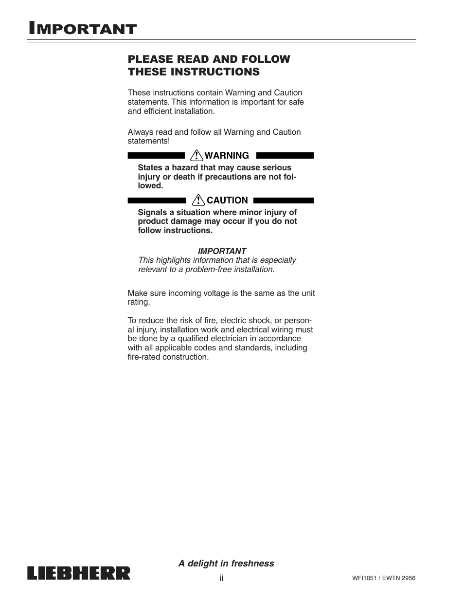 Mportant | Liebherr EWTN User Manual | Page 2 / 35