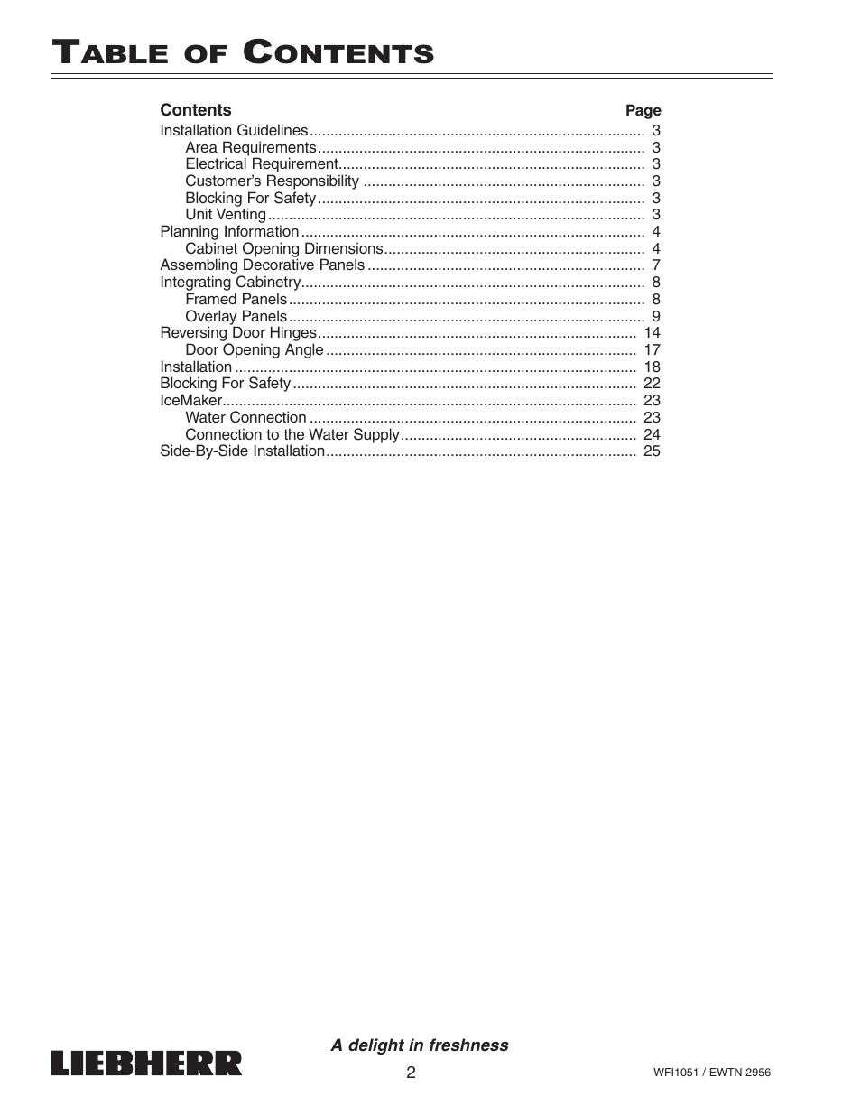 Able, Ontents | Liebherr EWTN User Manual | Page 4 / 35