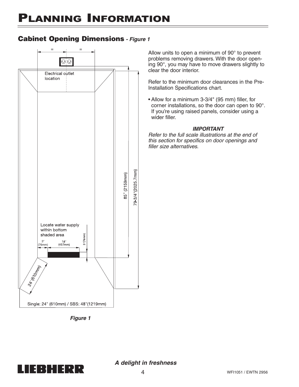Lanning, Nformation, Cabinet opening dimensions | Liebherr EWTN User Manual | Page 6 / 35