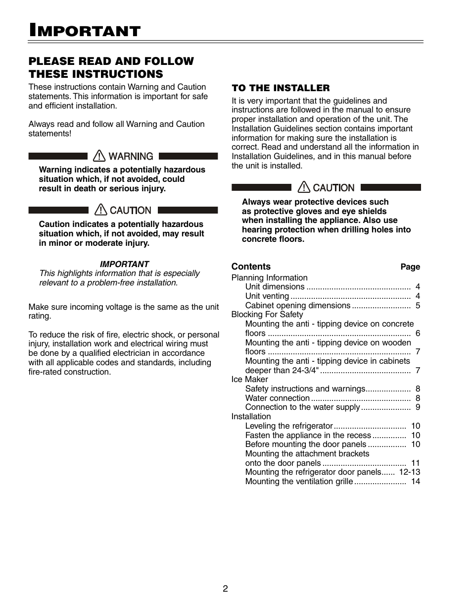 Mportant, Please read and follow these instructions | Liebherr HCS 20 User Manual | Page 2 / 14