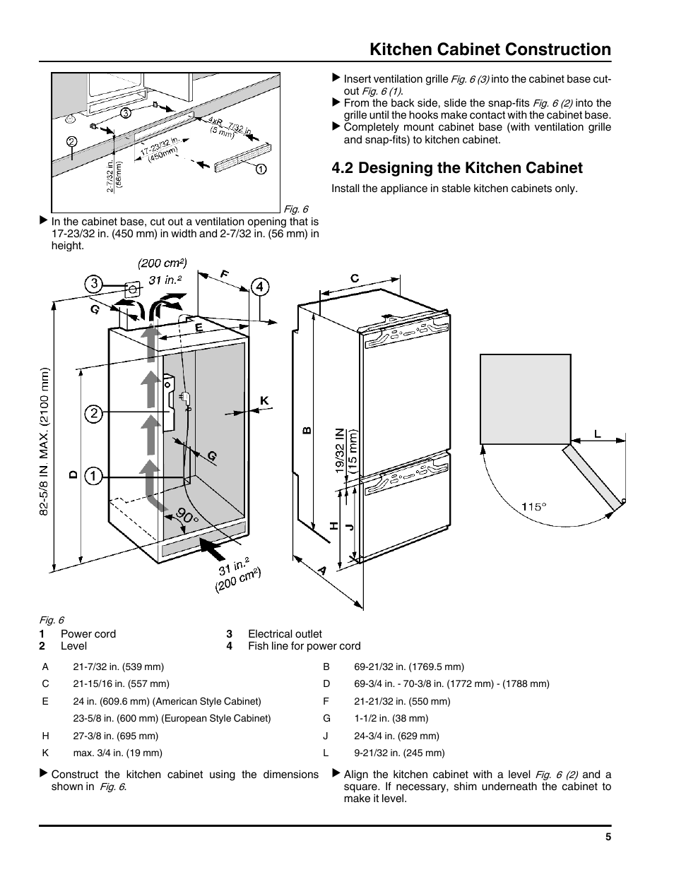 2designing the kitchen cabinet, Kitchen cabinet construction, 2 designing the kitchen cabinet | Liebherr HC1001 User Manual | Page 5 / 14