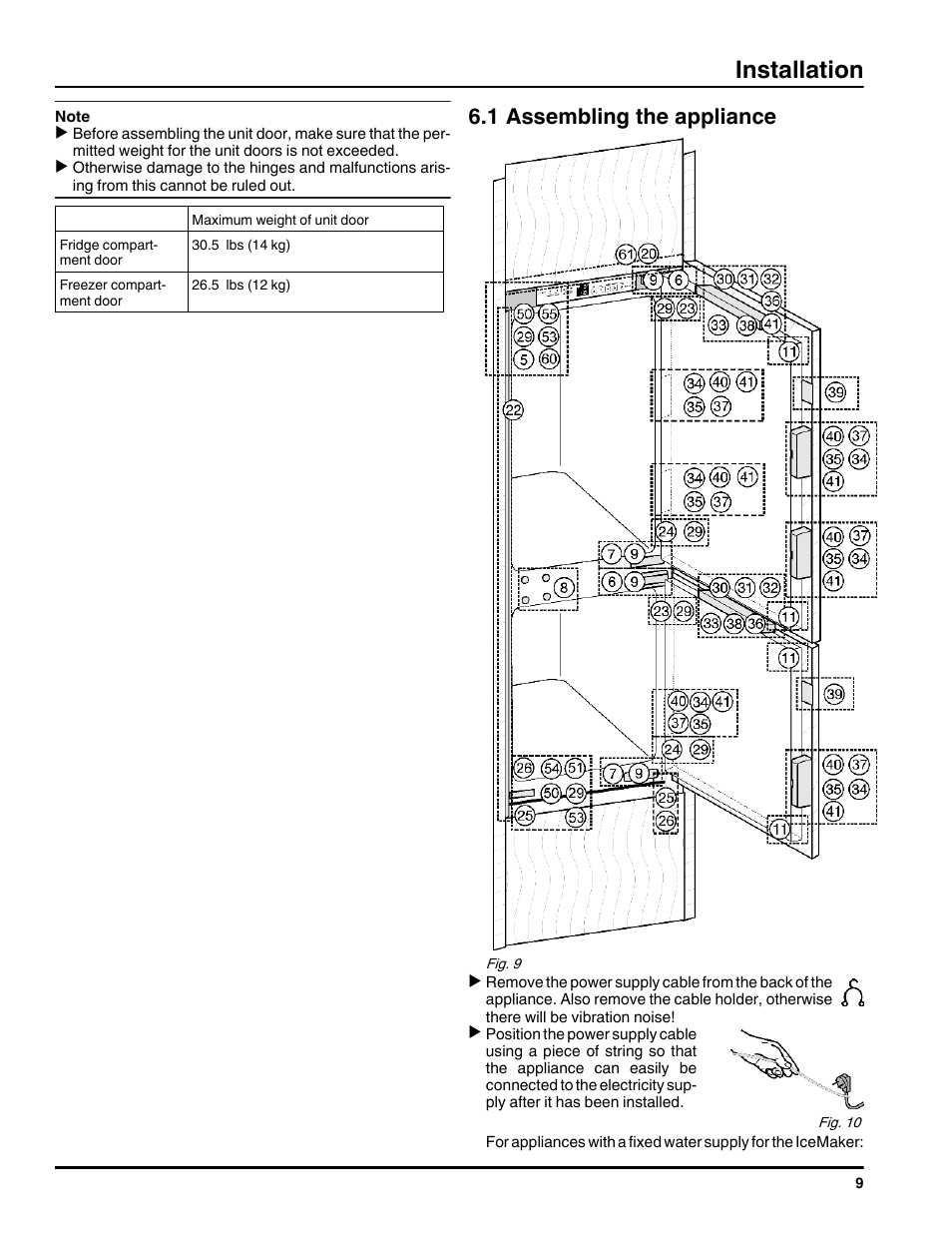 1assembling the appliance, Installation, 1 assembling the appliance | Liebherr HC1001 User Manual | Page 9 / 14