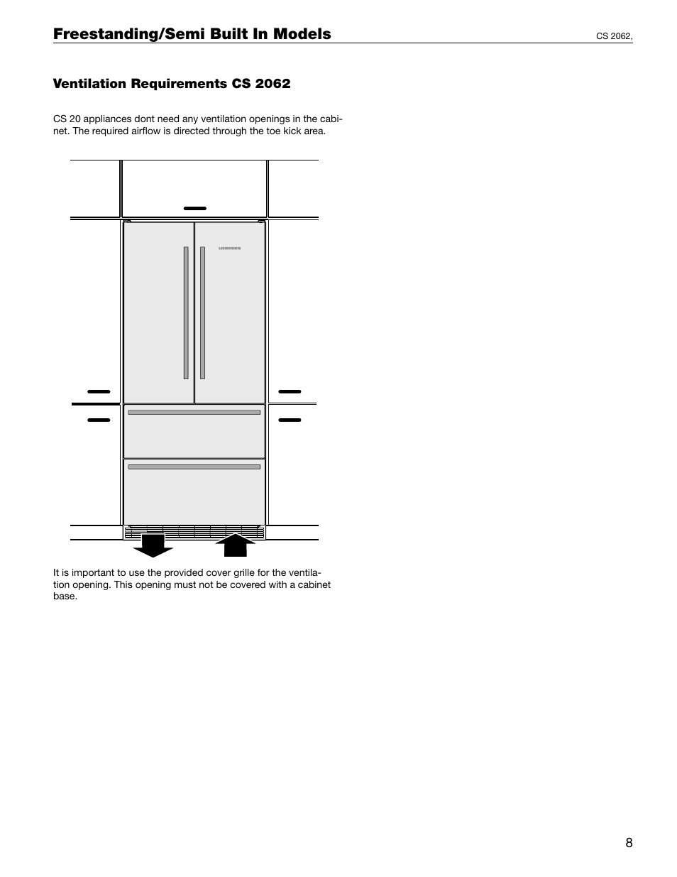 Top door hinge clearance cs 16.. - sbs 32s0, Freestanding/semi built in models | Liebherr 60 User Manual | Page 17 / 20