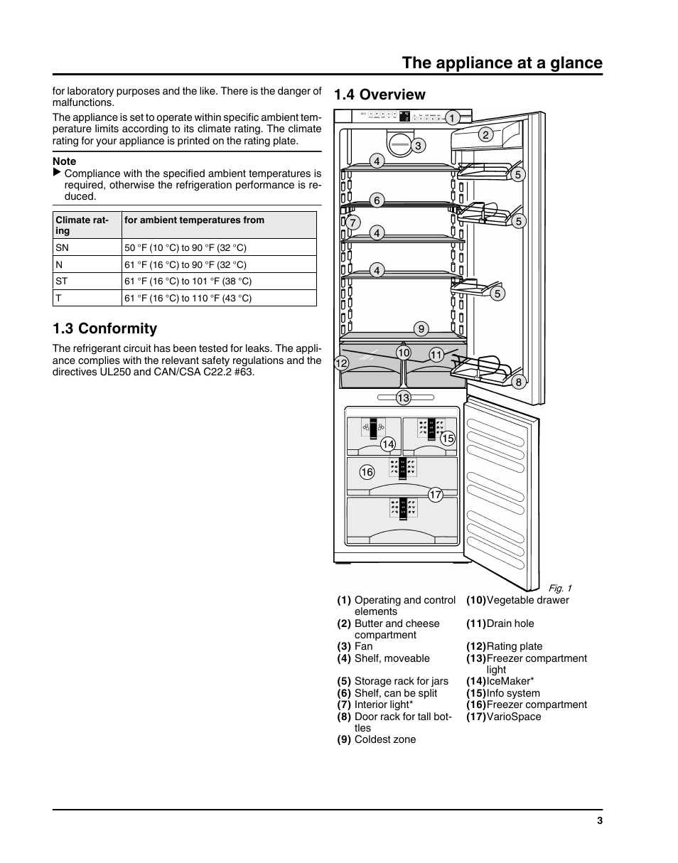 3conformity, 4overview, The appliance at a glance | 3 conformity, 4 overview | Liebherr HC1011 User Manual | Page 3 / 52