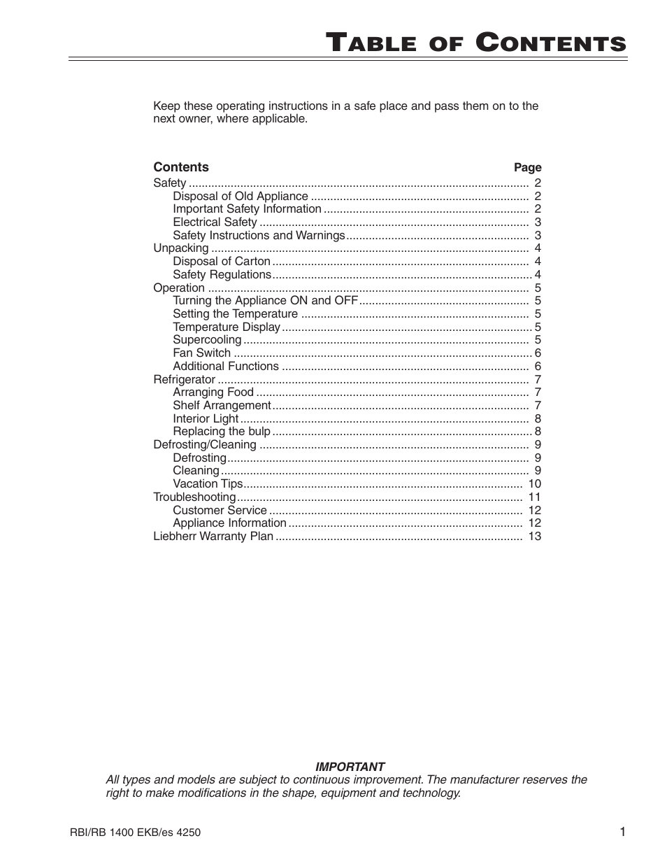 Able, Ontents | Liebherr R1400 User Manual | Page 5 / 17