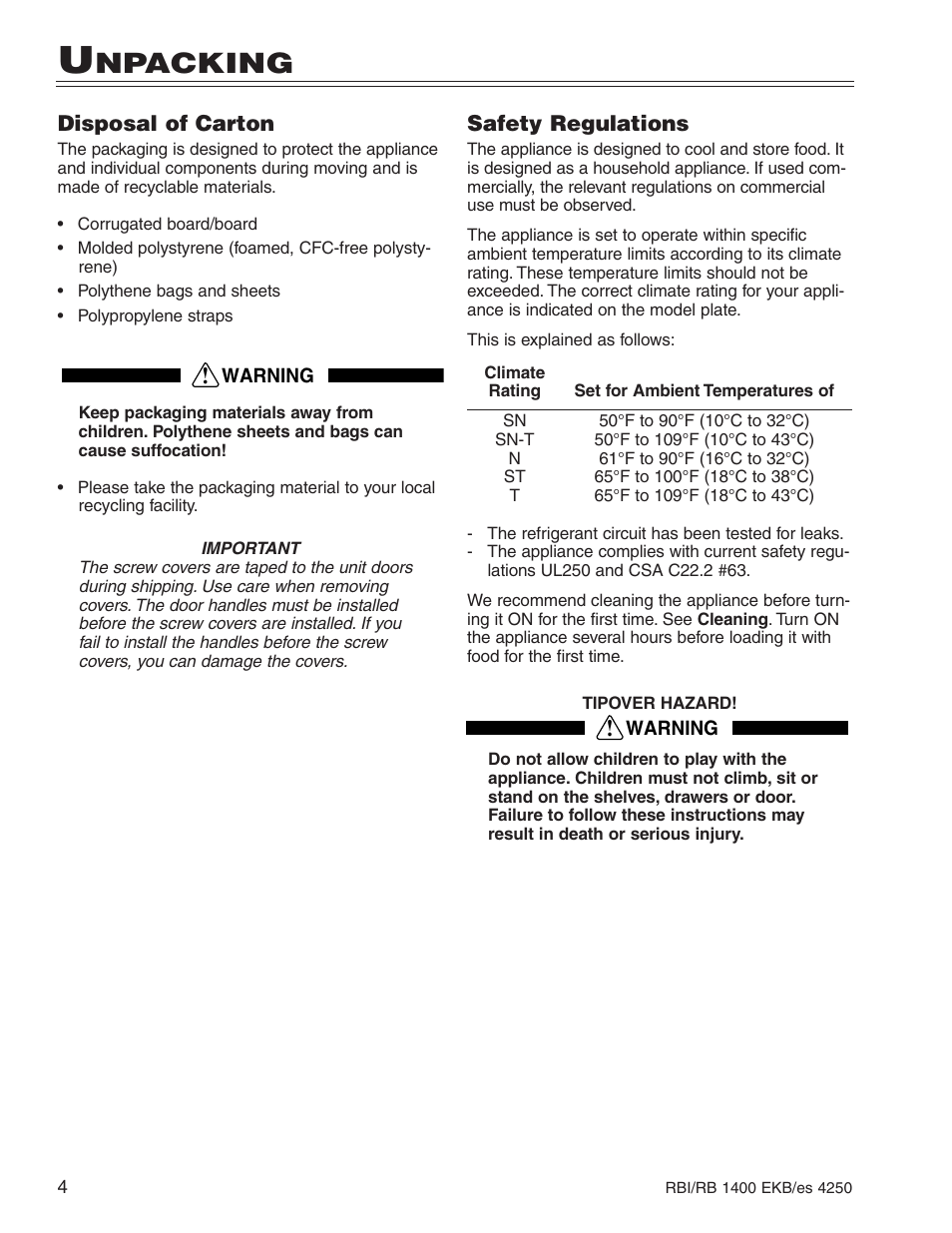 Npacking | Liebherr R1400 User Manual | Page 8 / 17