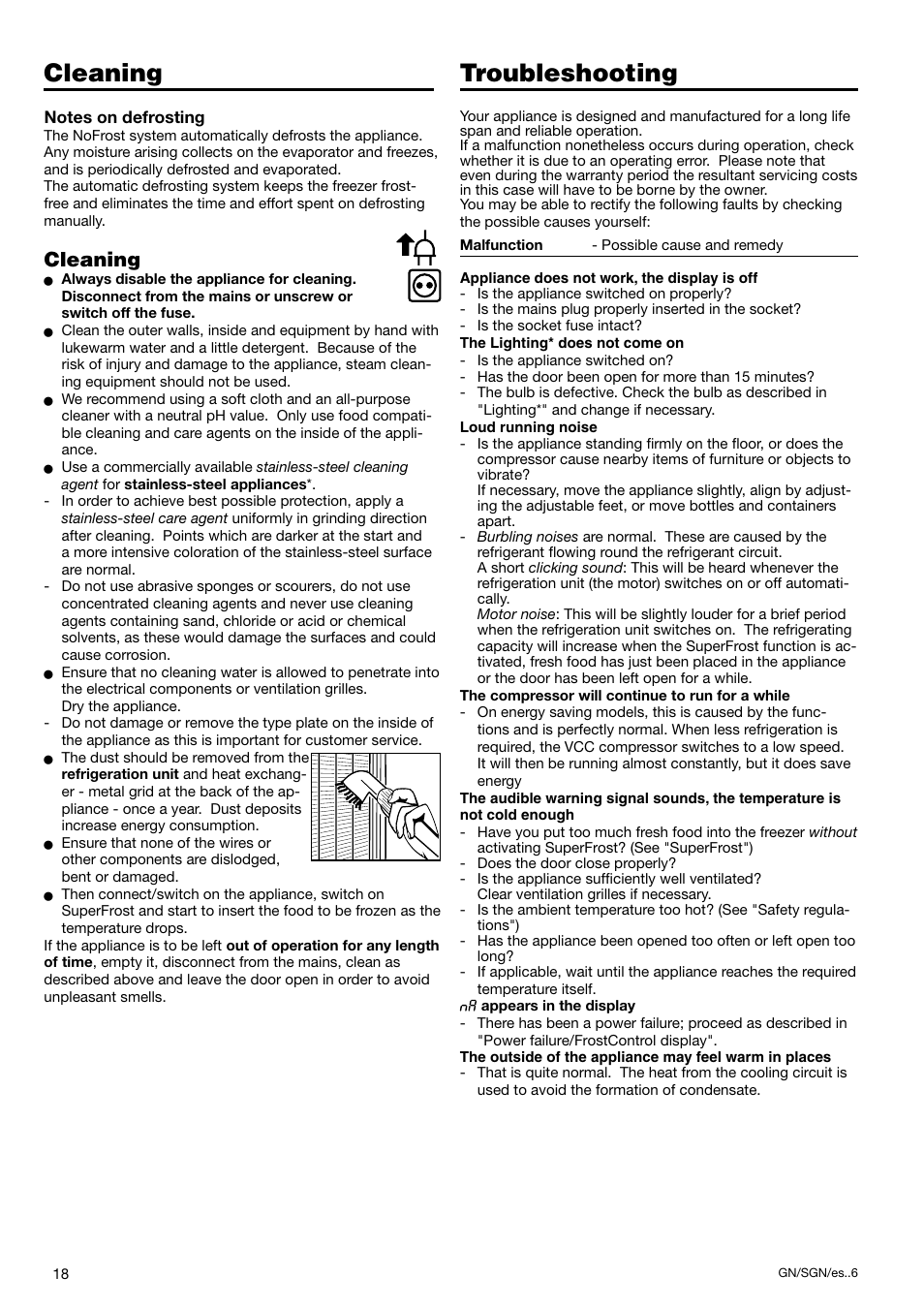 Troubleshooting cleaning, Cleaning | Liebherr 7082 300-03 User Manual | Page 8 / 11
