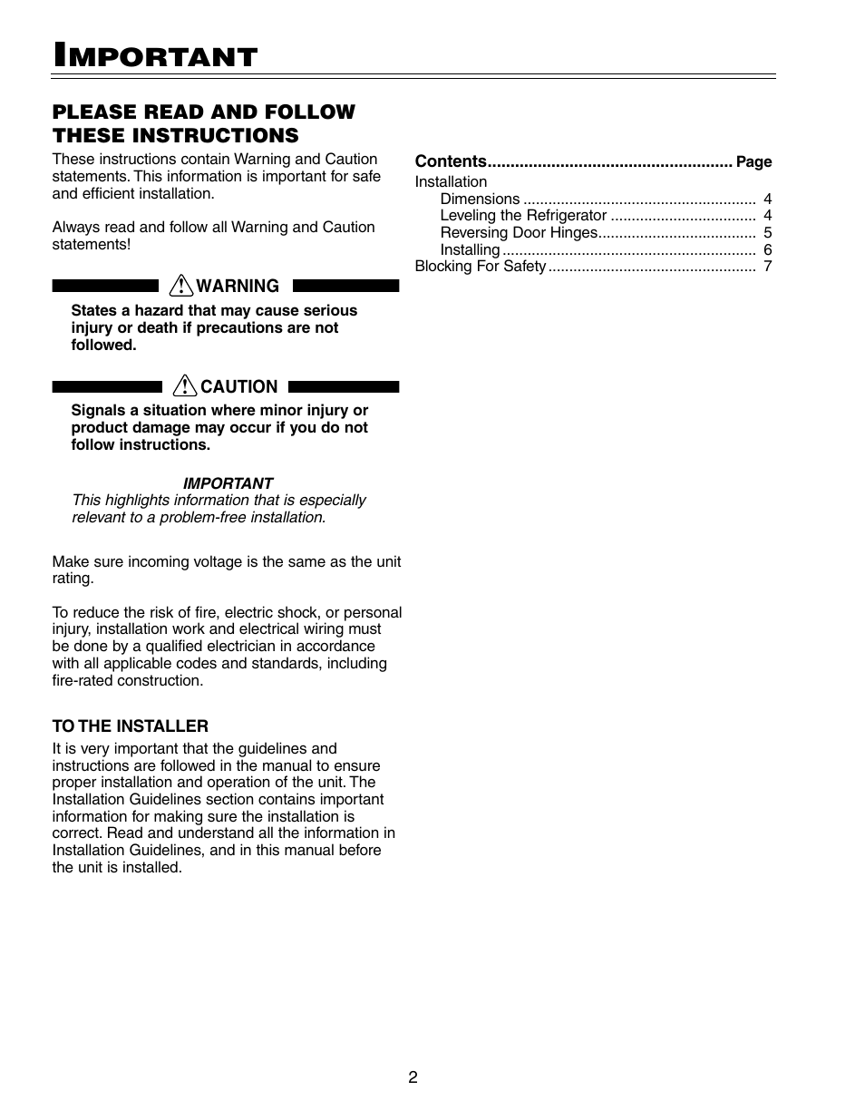 Mportant | Liebherr CS 16 User Manual | Page 2 / 7