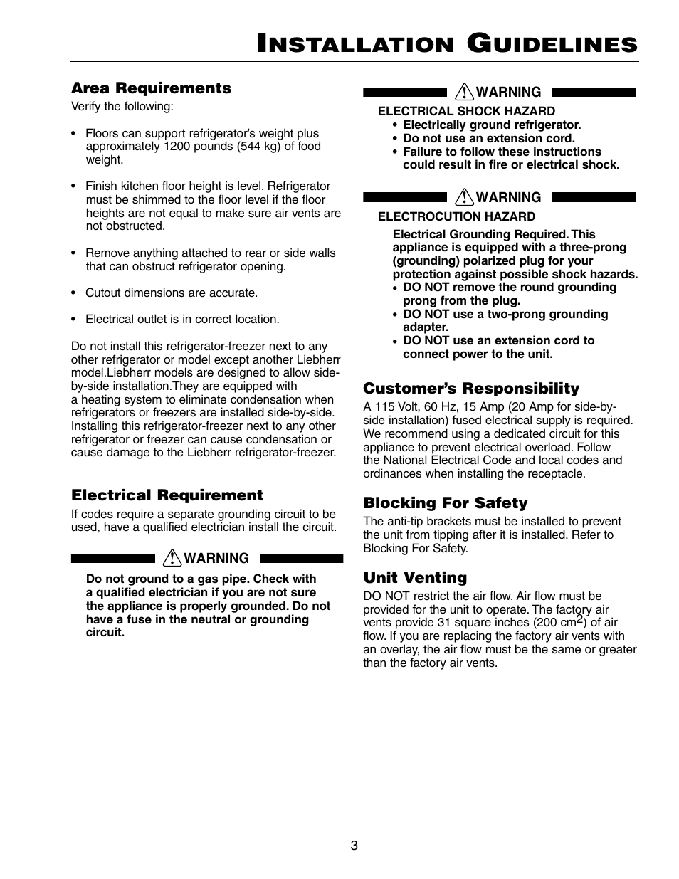 Nstallation, Uidelines | Liebherr CS 16 User Manual | Page 3 / 7
