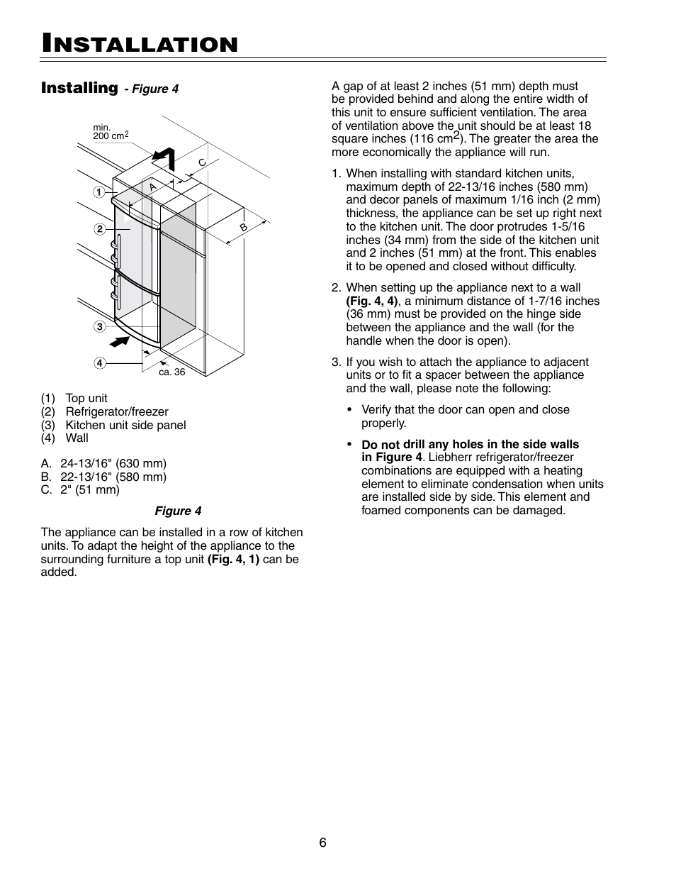 Nstallation, Installing | Liebherr CS 16 User Manual | Page 6 / 7
