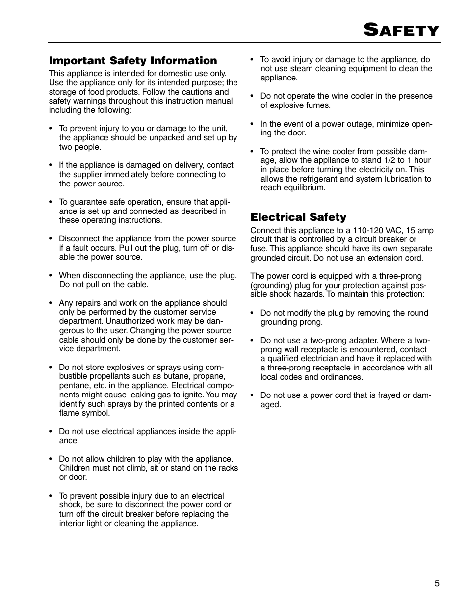 Afety, Electrical safety, Important safety information | Liebherr WS14300 User Manual | Page 5 / 17