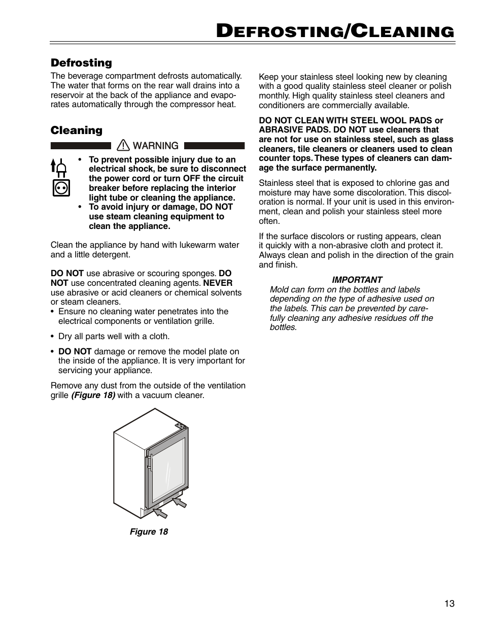 Efrosting, Leaning | Liebherr RU500 User Manual | Page 13 / 15