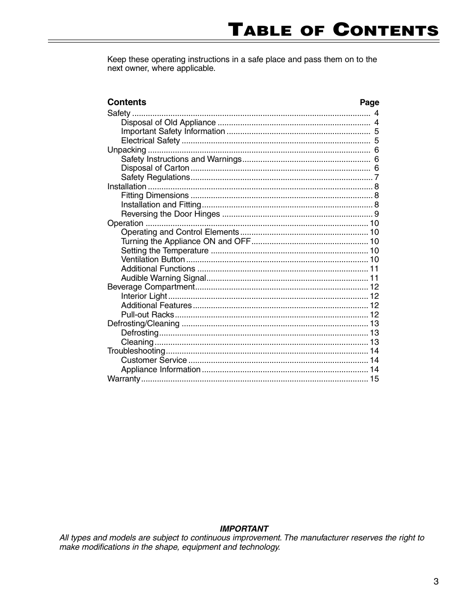 Able, Ontents | Liebherr RU500 User Manual | Page 3 / 15