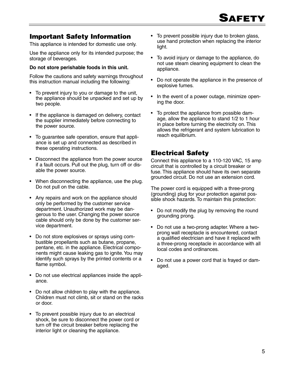 Afety, Electrical safety, Important safety information | Liebherr RU500 User Manual | Page 5 / 15
