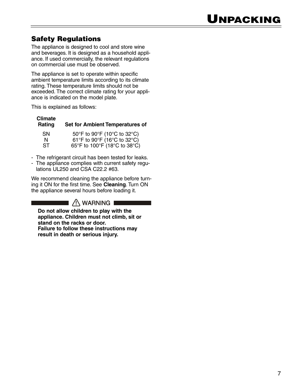 Npacking | Liebherr WU 56 User Manual | Page 7 / 16