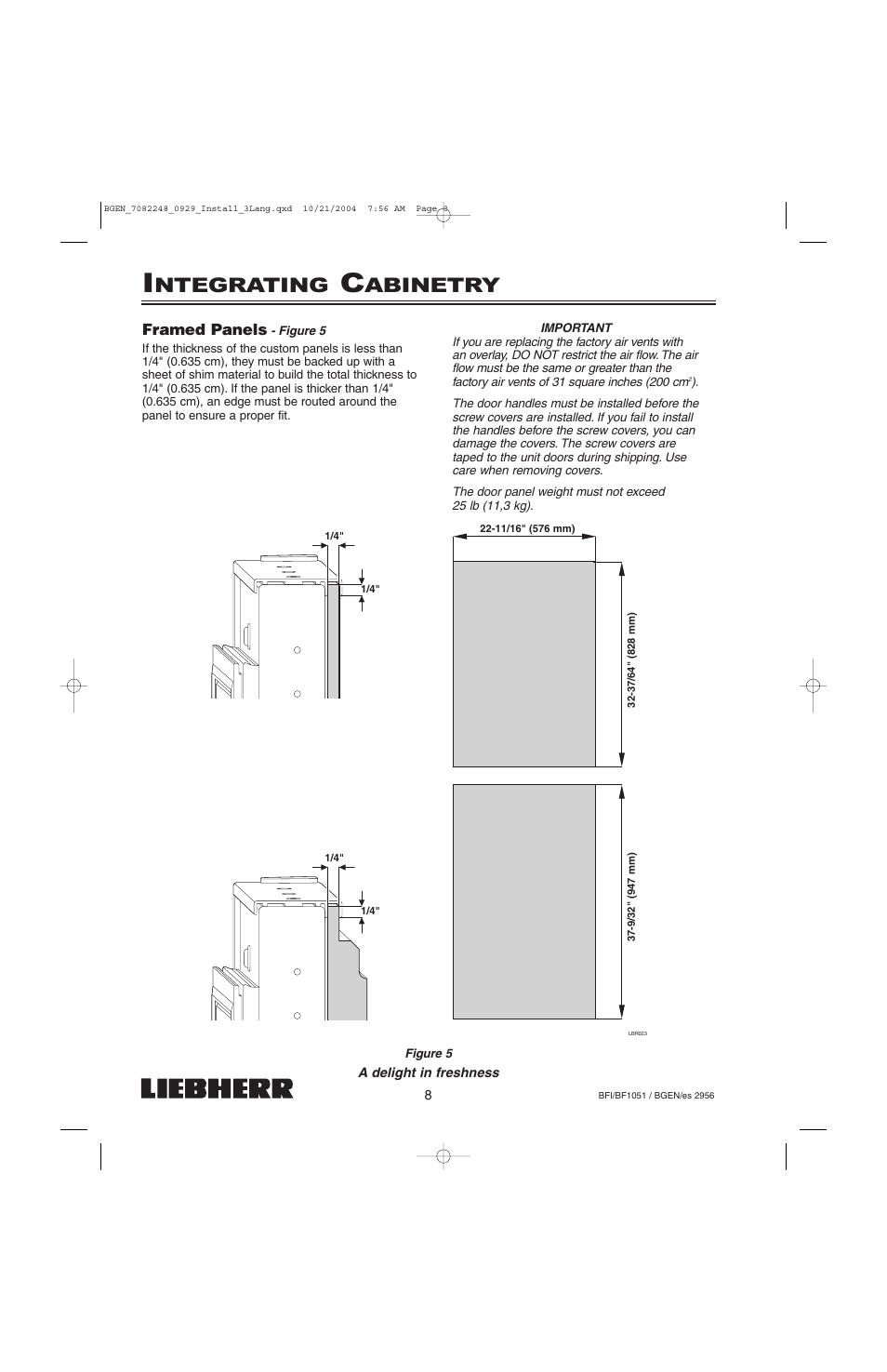 Ntegrating, Abinetry | Liebherr BF1051 User Manual | Page 10 / 110