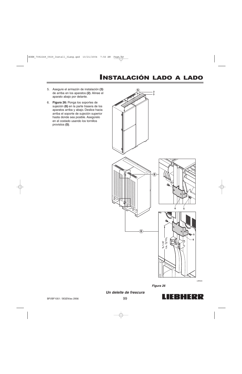 Nstalación lado a lado | Liebherr BF1051 User Manual | Page 101 / 110