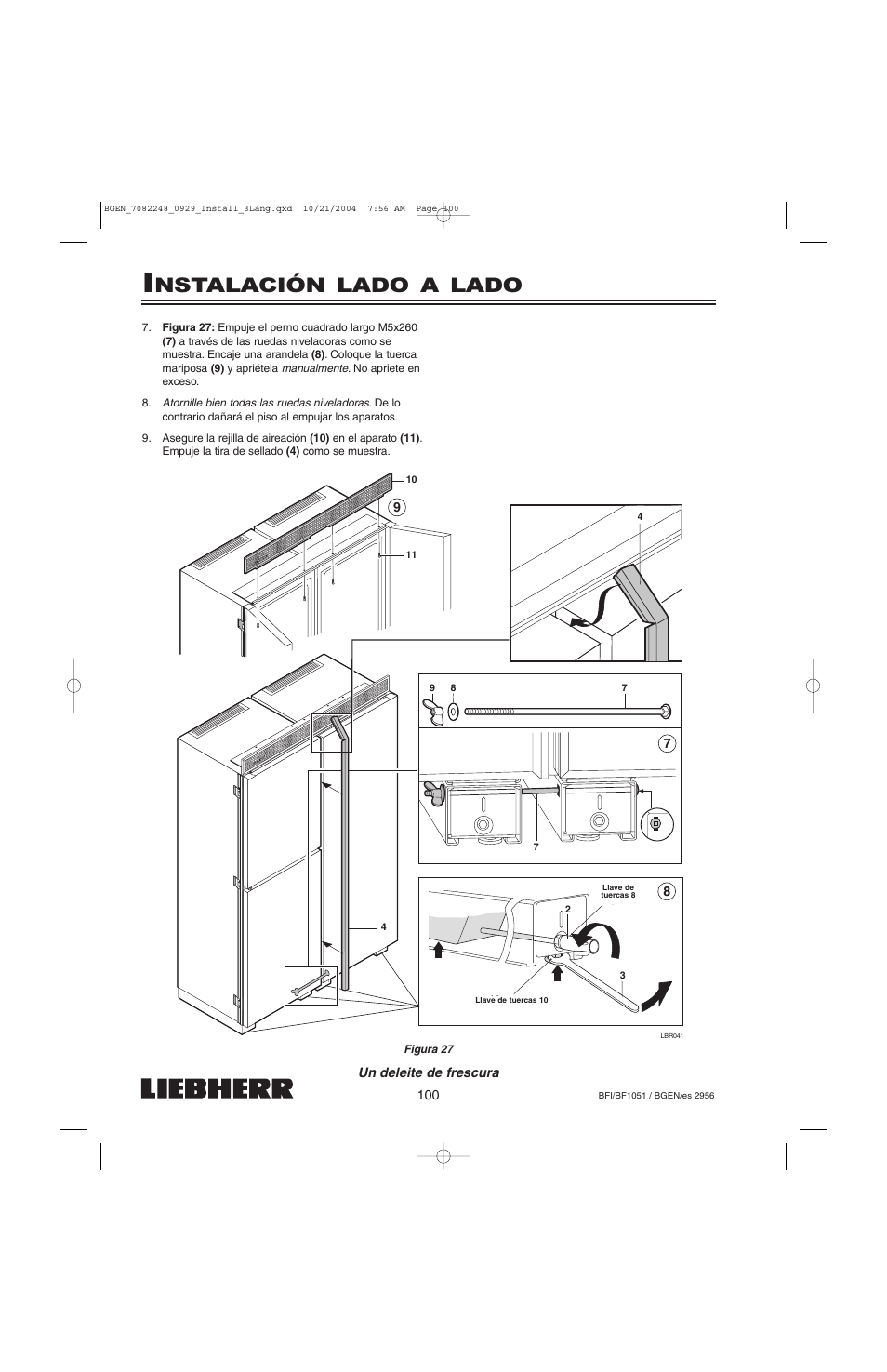 Nstalación lado a lado | Liebherr BF1051 User Manual | Page 102 / 110