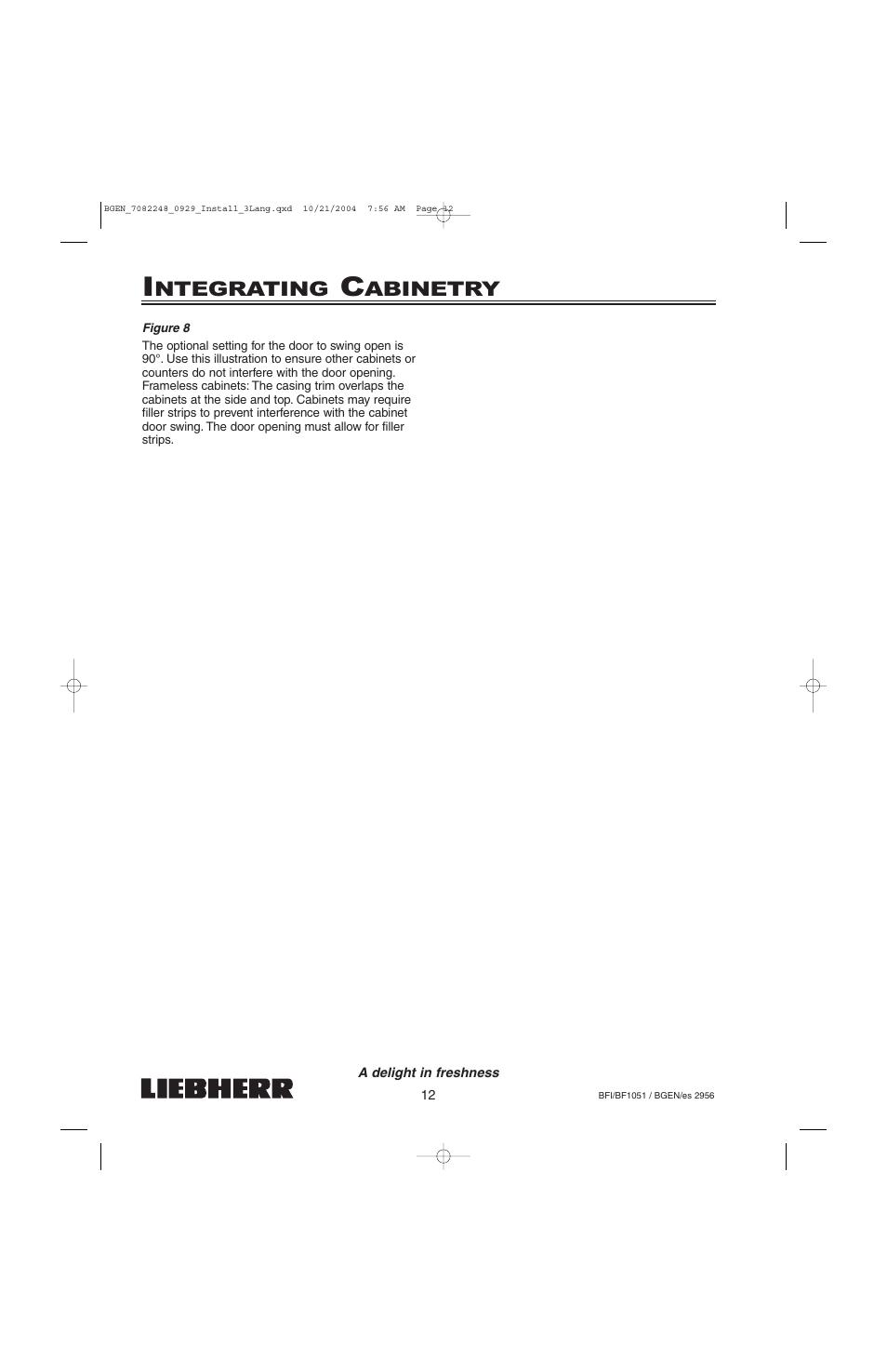 Ntegrating, Abinetry | Liebherr BF1051 User Manual | Page 14 / 110