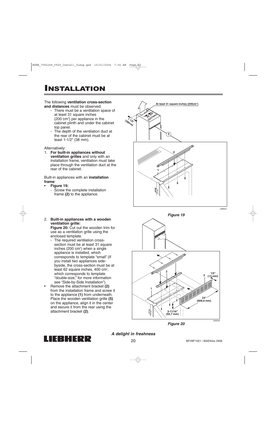 Nstallation | Liebherr BF1051 User Manual | Page 22 / 110