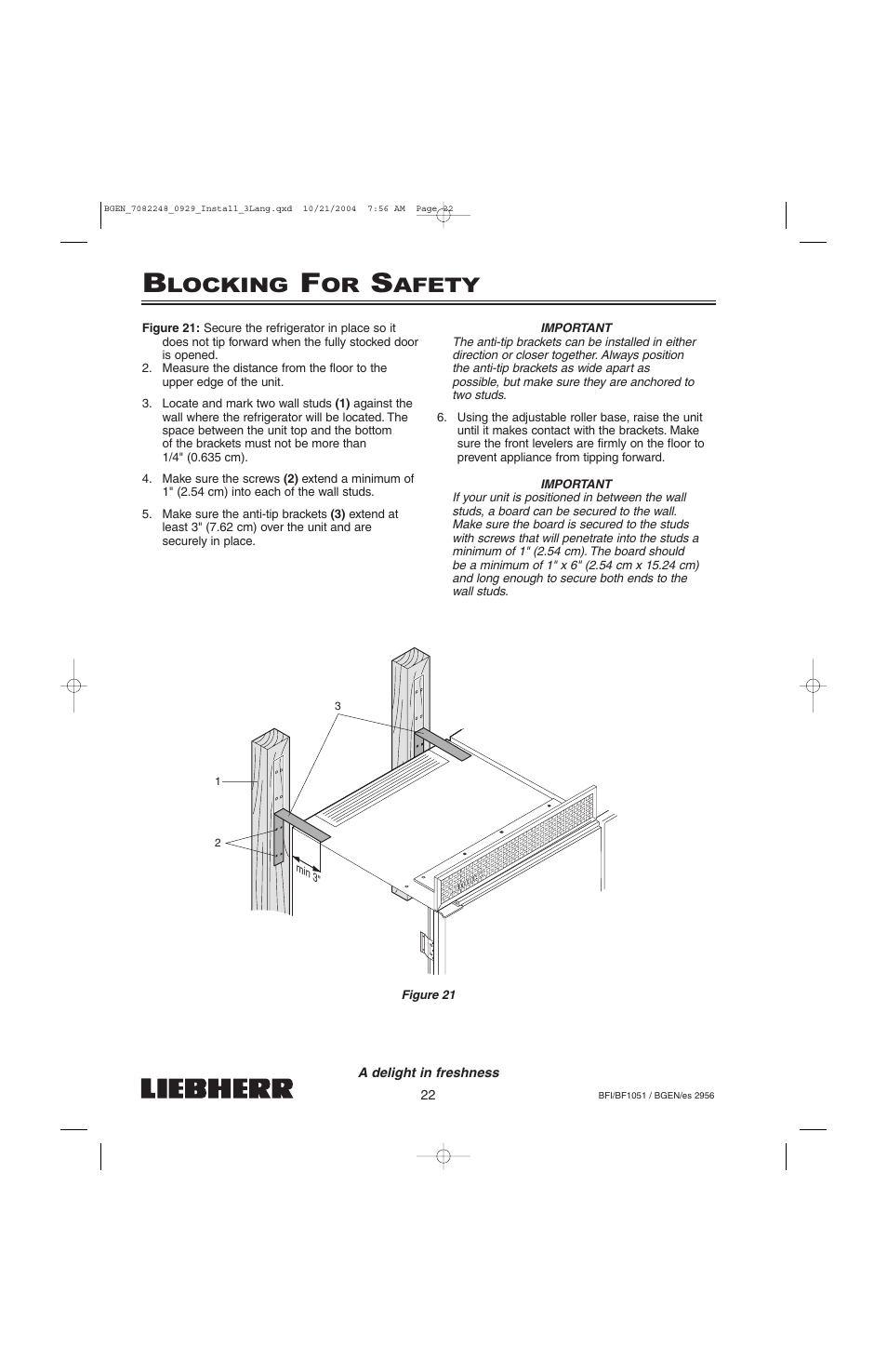 Locking, Afety | Liebherr BF1051 User Manual | Page 24 / 110