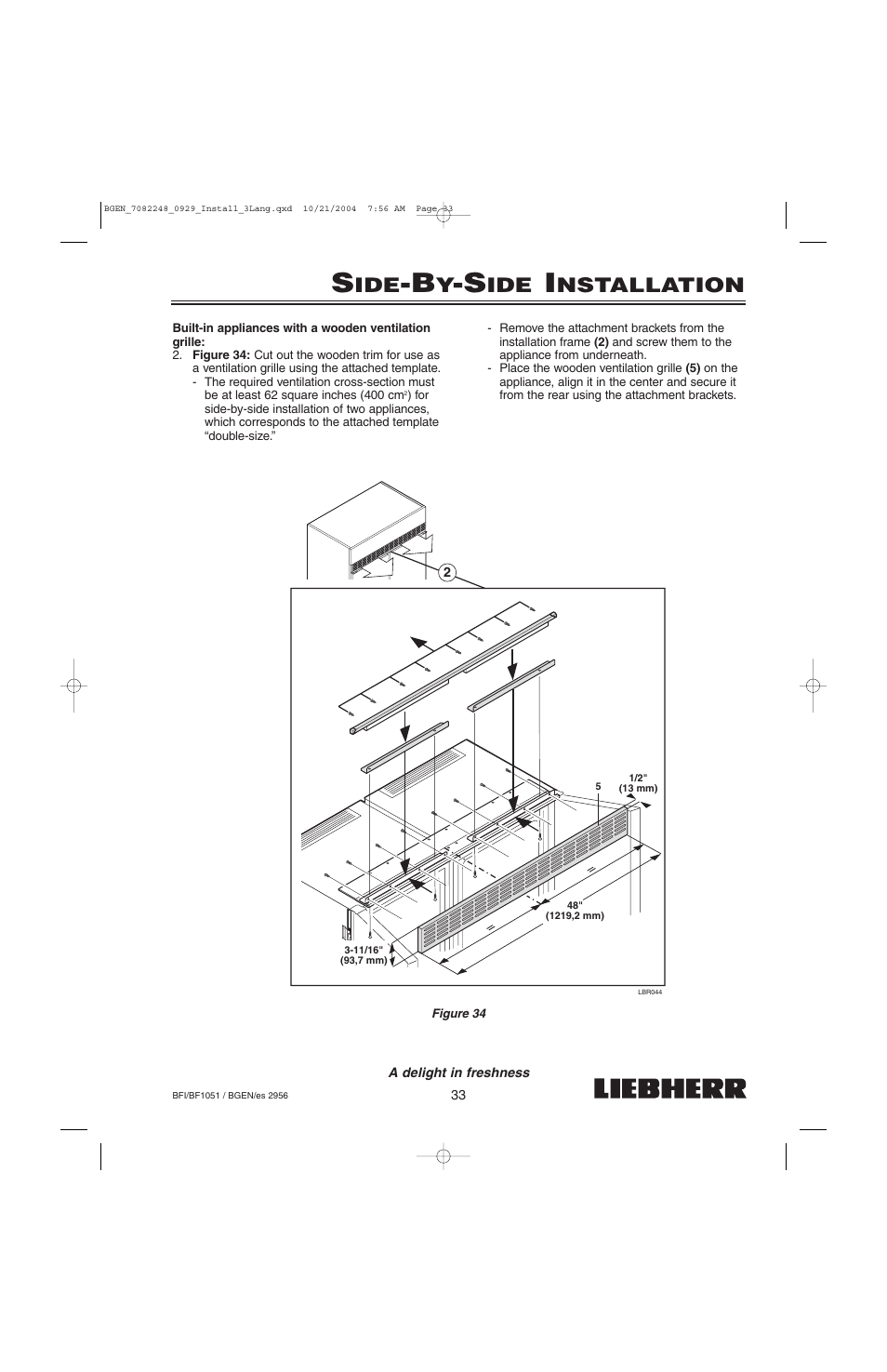 Nstallation | Liebherr BF1051 User Manual | Page 35 / 110