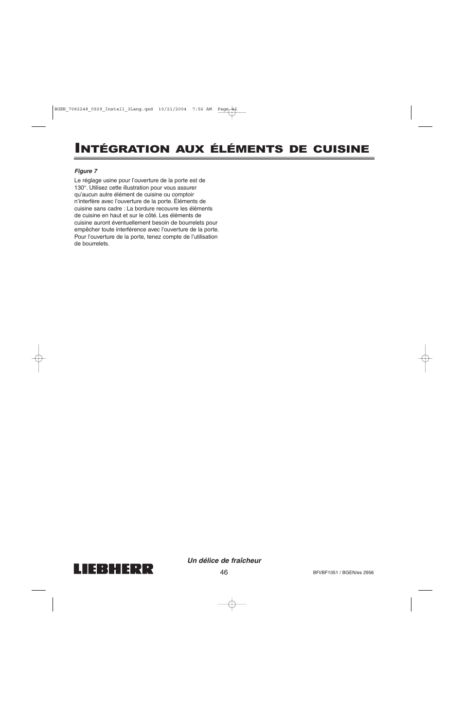 Ntégration aux éléments de cuisine | Liebherr BF1051 User Manual | Page 48 / 110