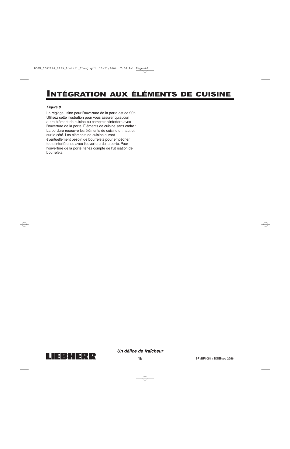 Ntégration aux éléments de cuisine | Liebherr BF1051 User Manual | Page 50 / 110