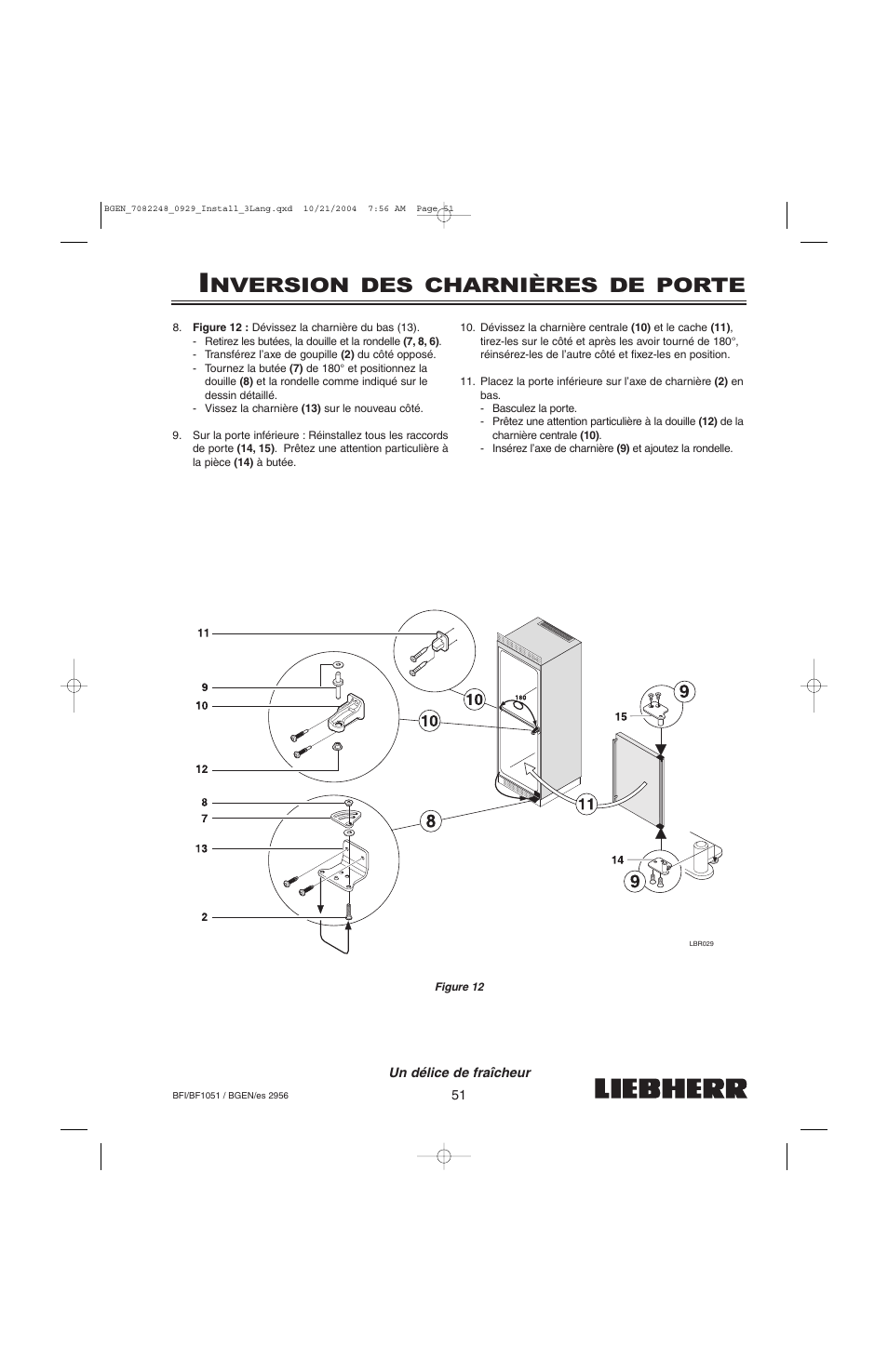 Nversion des charnières de porte | Liebherr BF1051 User Manual | Page 53 / 110