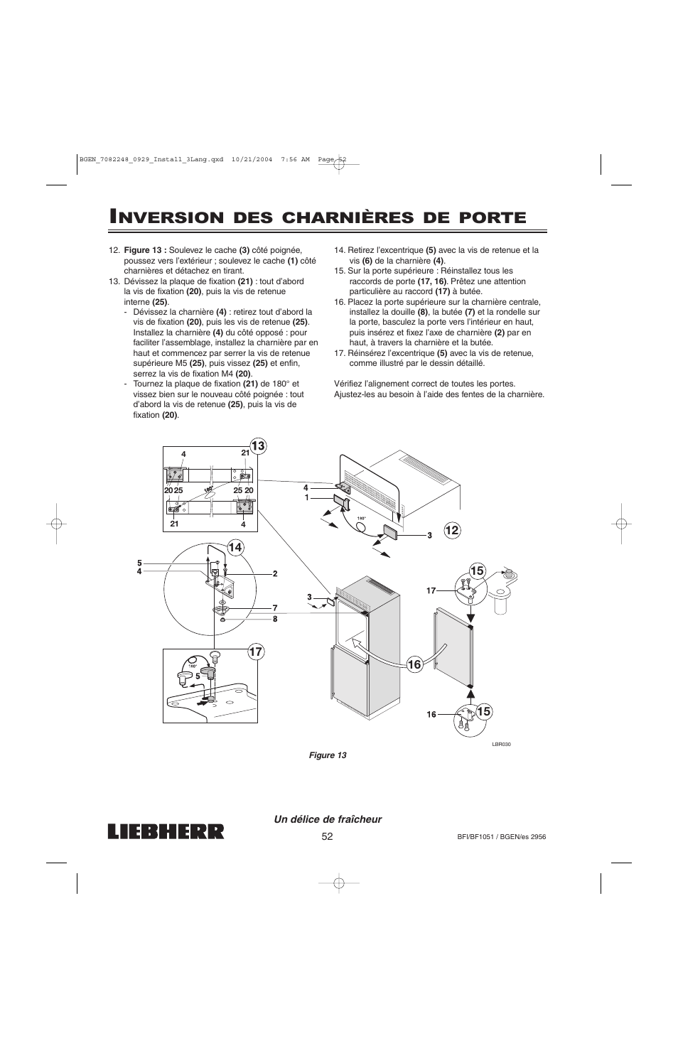 Nversion des charnières de porte | Liebherr BF1051 User Manual | Page 54 / 110