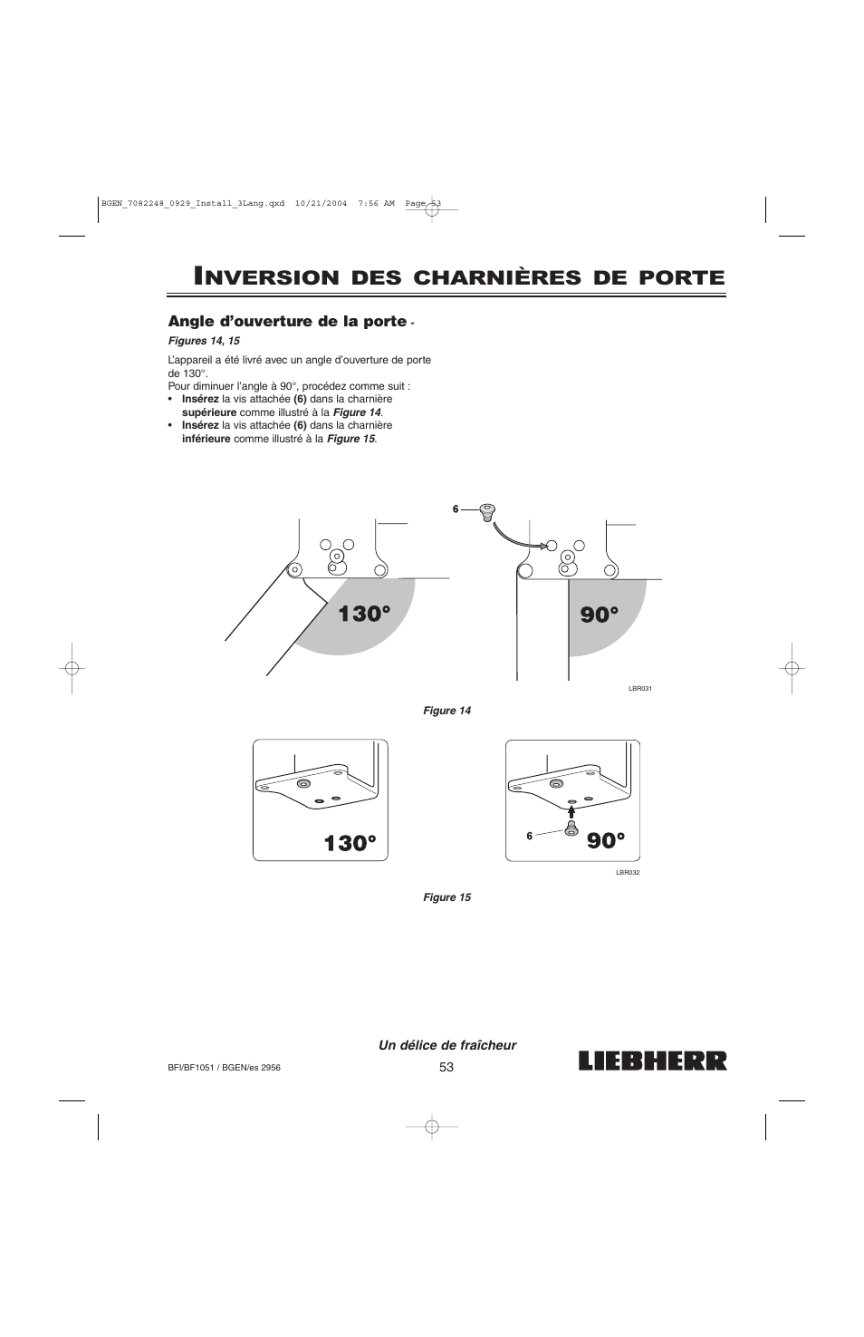 Nversion des charnières de porte | Liebherr BF1051 User Manual | Page 55 / 110