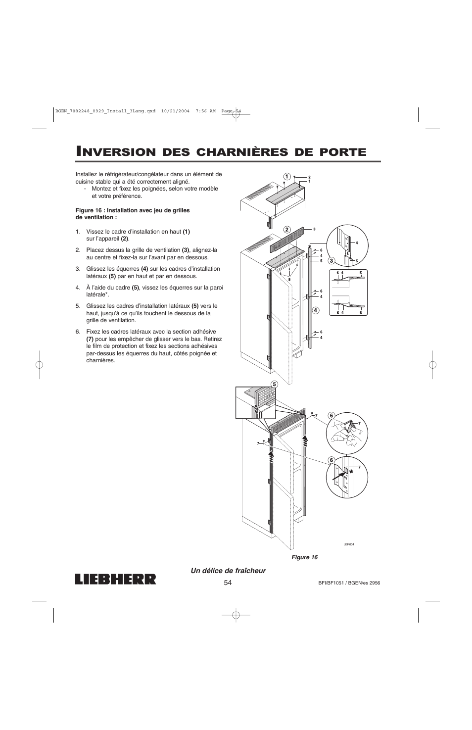 Nversion des charnières de porte | Liebherr BF1051 User Manual | Page 56 / 110