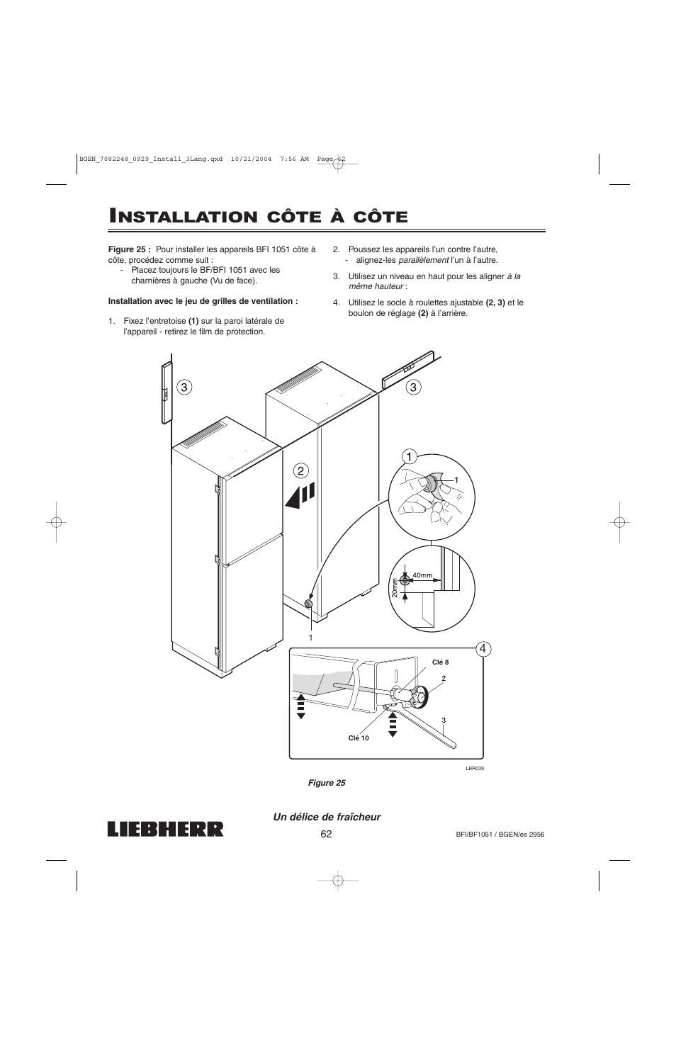 Nstallation côte à côte | Liebherr BF1051 User Manual | Page 64 / 110
