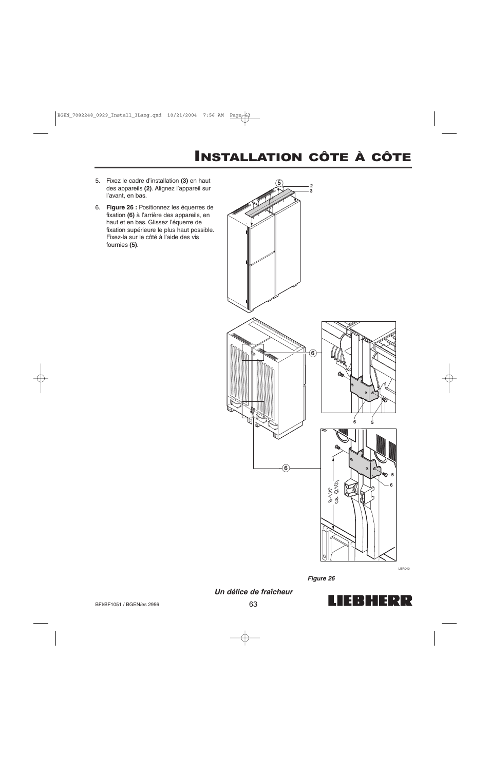 Nstallation côte à côte | Liebherr BF1051 User Manual | Page 65 / 110