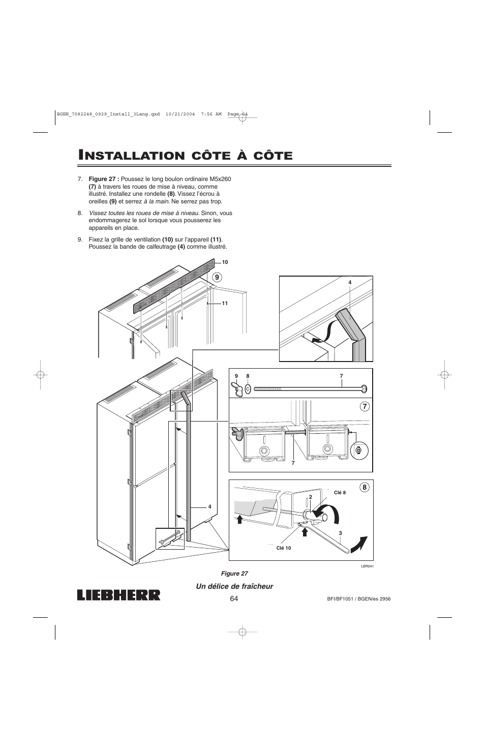 Nstallation côte à côte | Liebherr BF1051 User Manual | Page 66 / 110