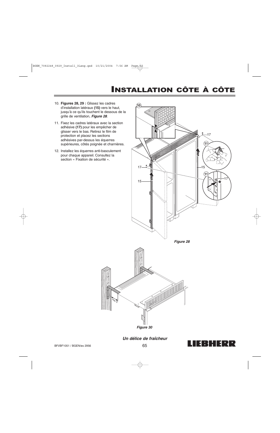 Nstallation côte à côte | Liebherr BF1051 User Manual | Page 67 / 110