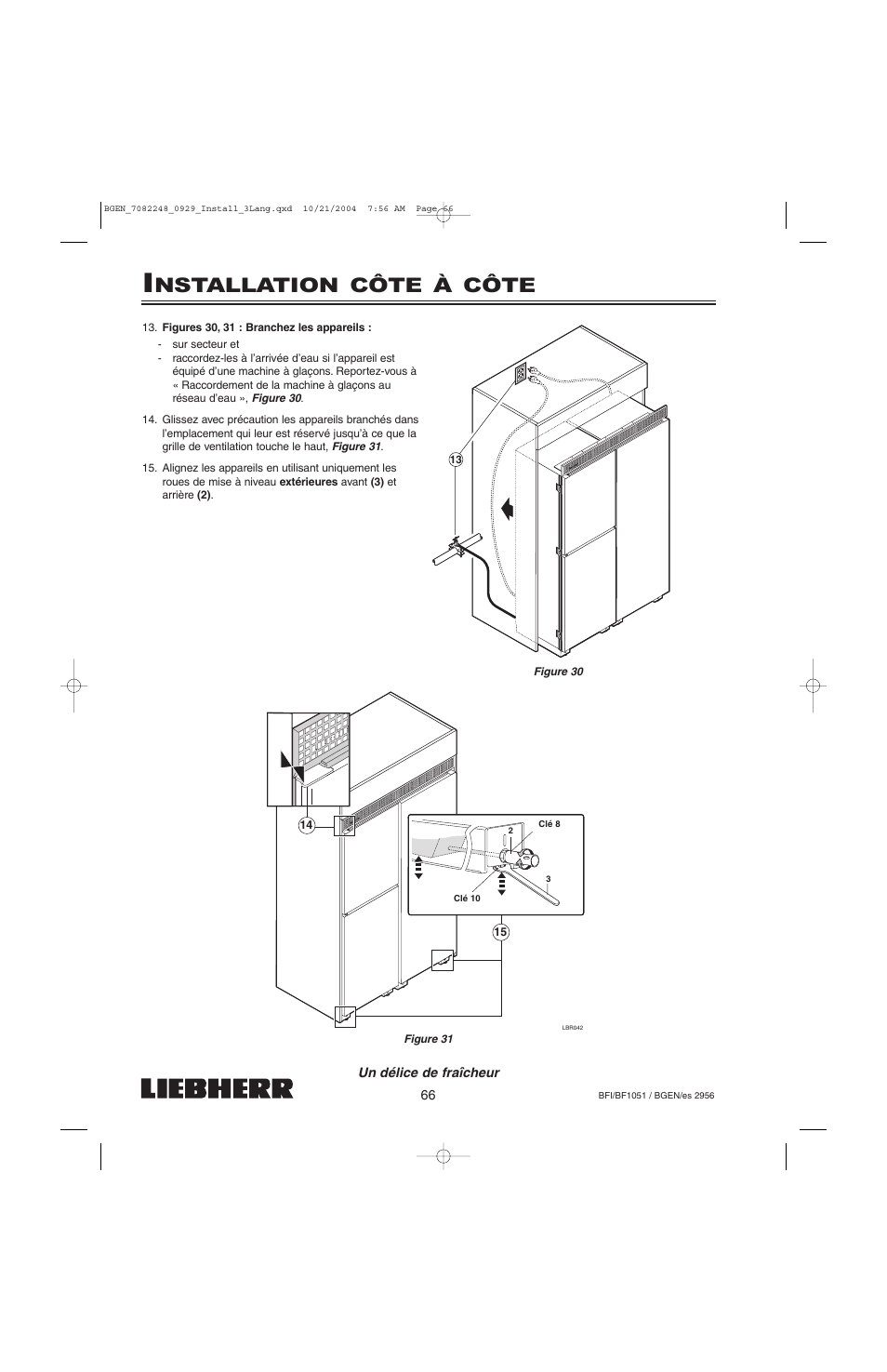 Nstallation côte à côte | Liebherr BF1051 User Manual | Page 68 / 110