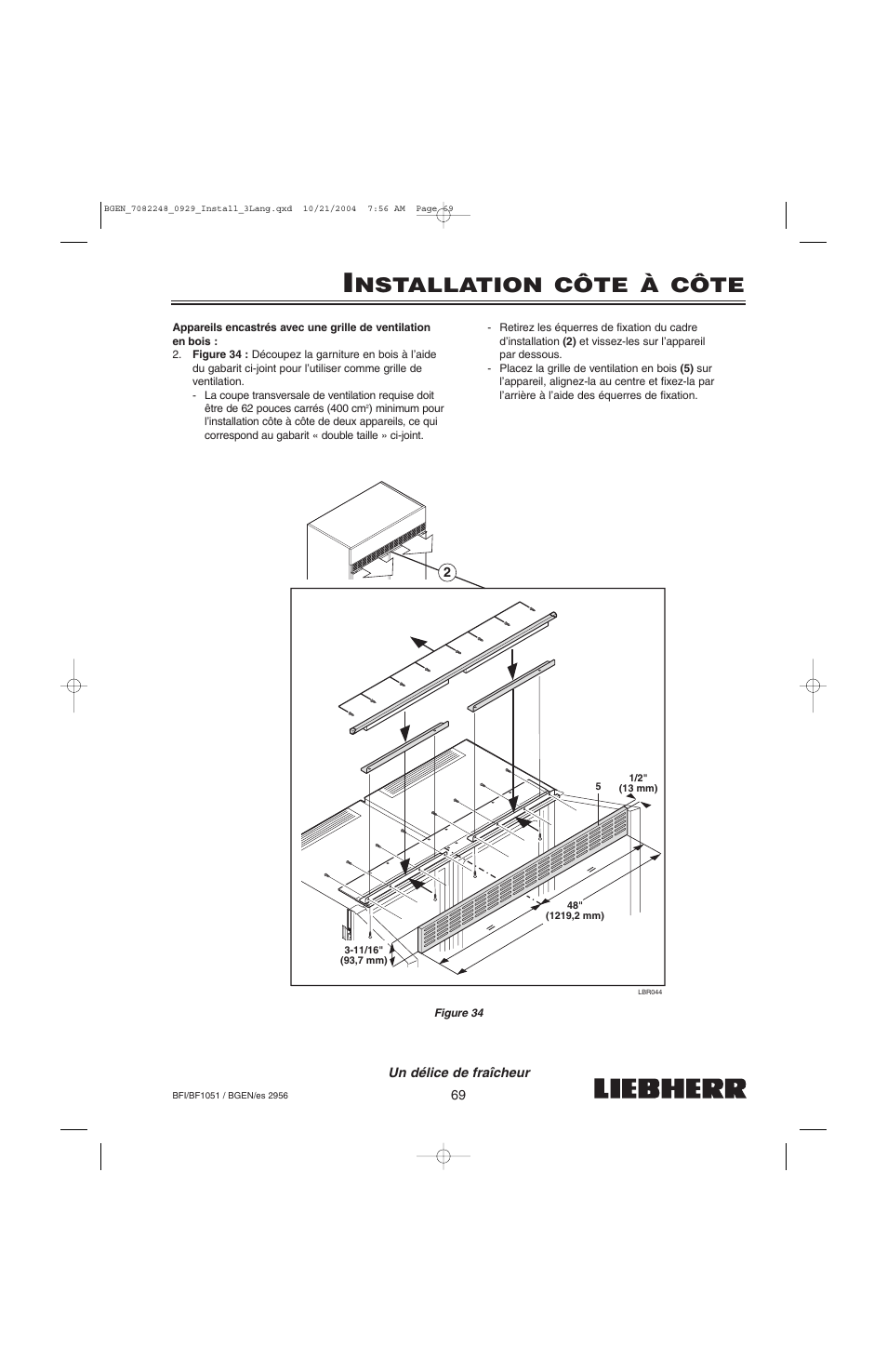 Nstallation côte à côte | Liebherr BF1051 User Manual | Page 71 / 110