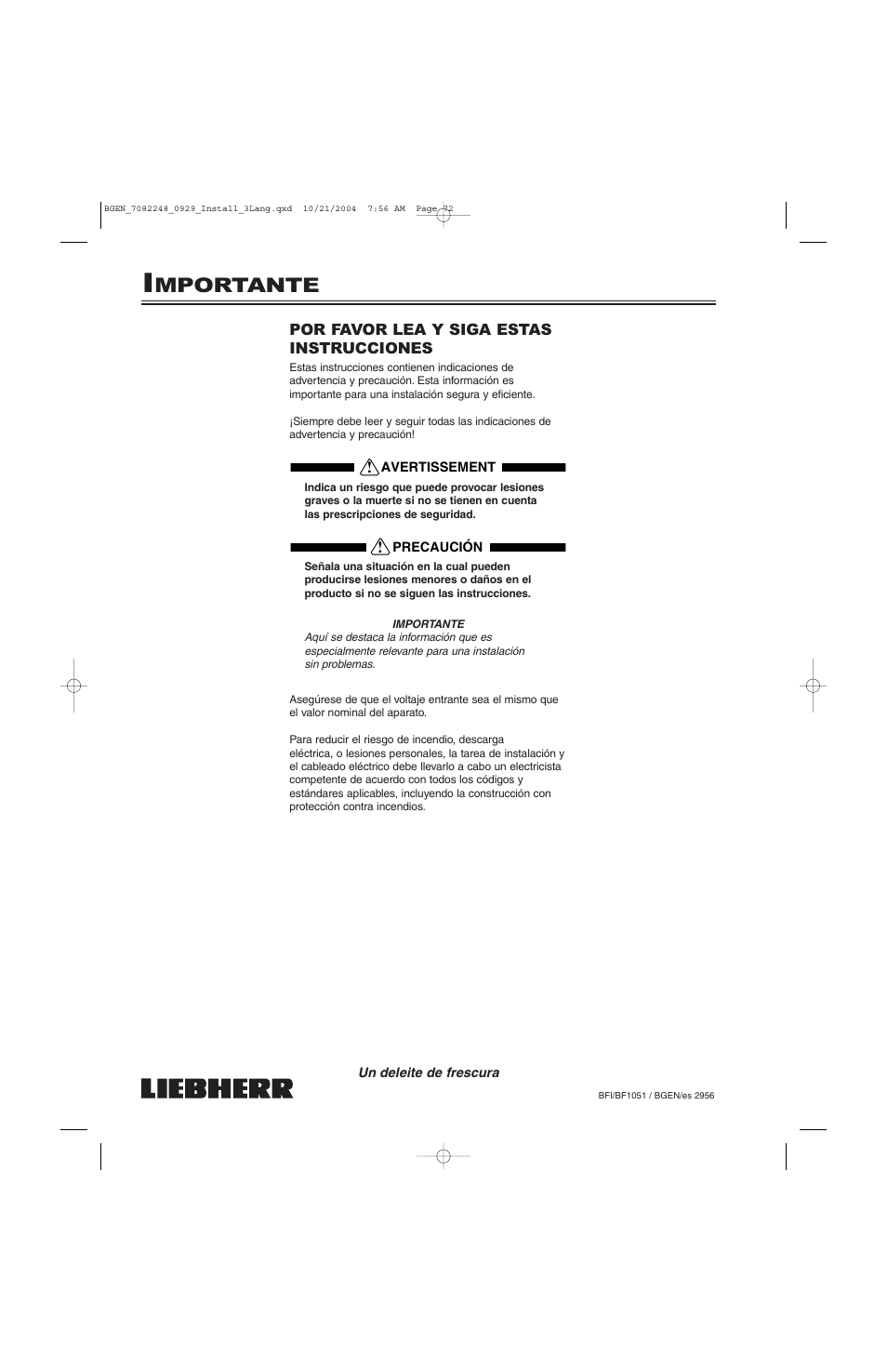 Mportante | Liebherr BF1051 User Manual | Page 74 / 110