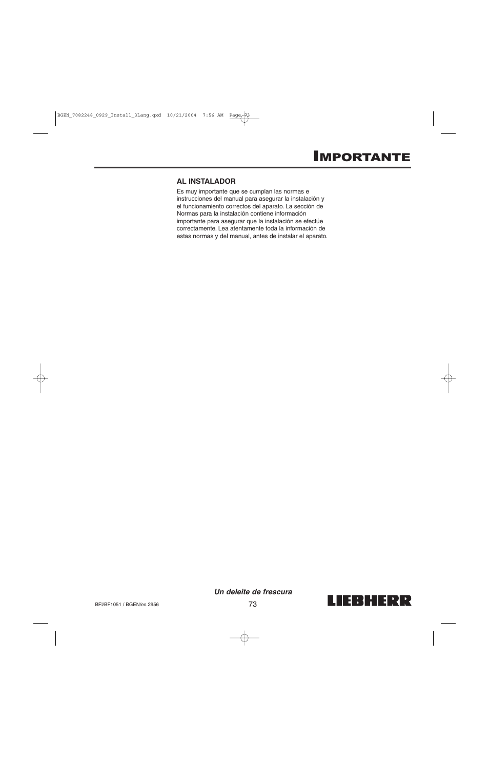 Mportante | Liebherr BF1051 User Manual | Page 75 / 110