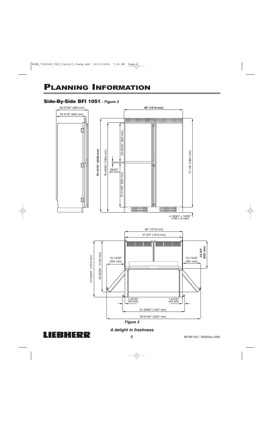 Lanning, Nformation, Side-by-side bfi 1051 | Liebherr BF1051 User Manual | Page 8 / 110