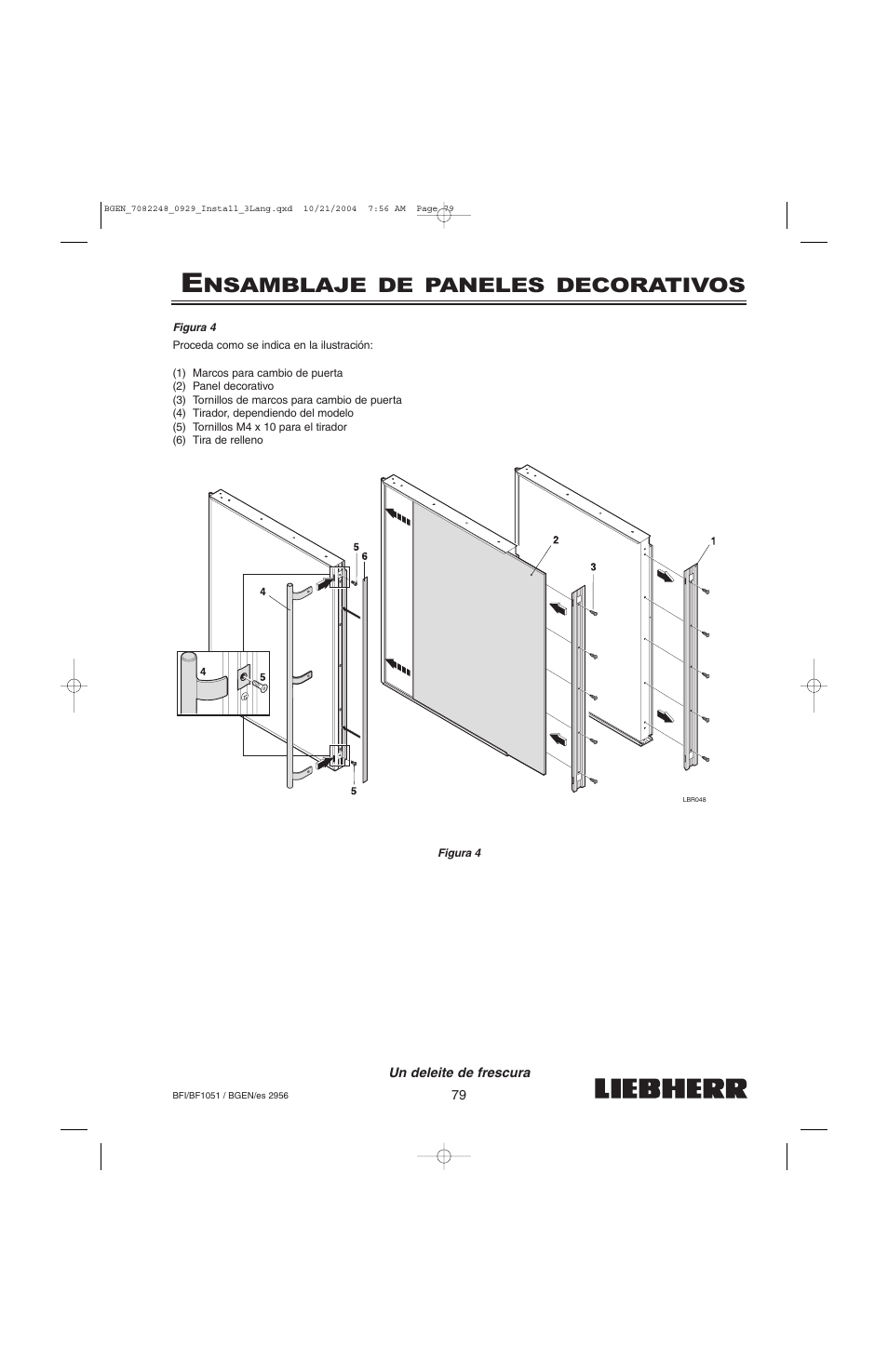 Nsamblaje de paneles decorativos | Liebherr BF1051 User Manual | Page 81 / 110