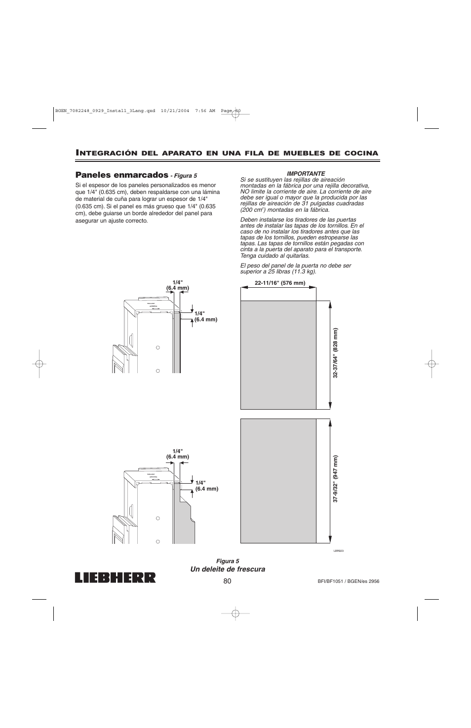 Paneles enmarcados | Liebherr BF1051 User Manual | Page 82 / 110